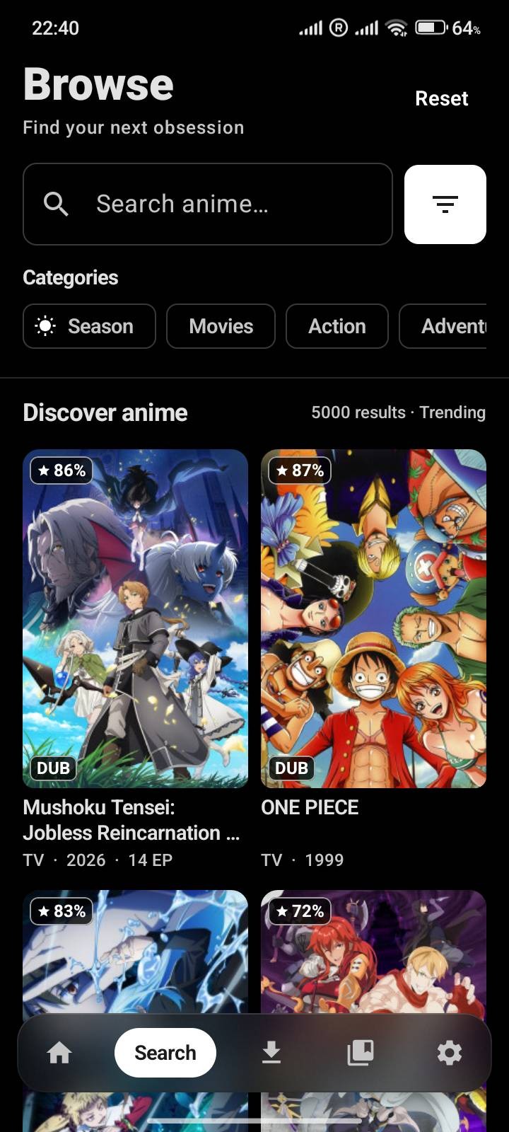 Current Anilili browse screen