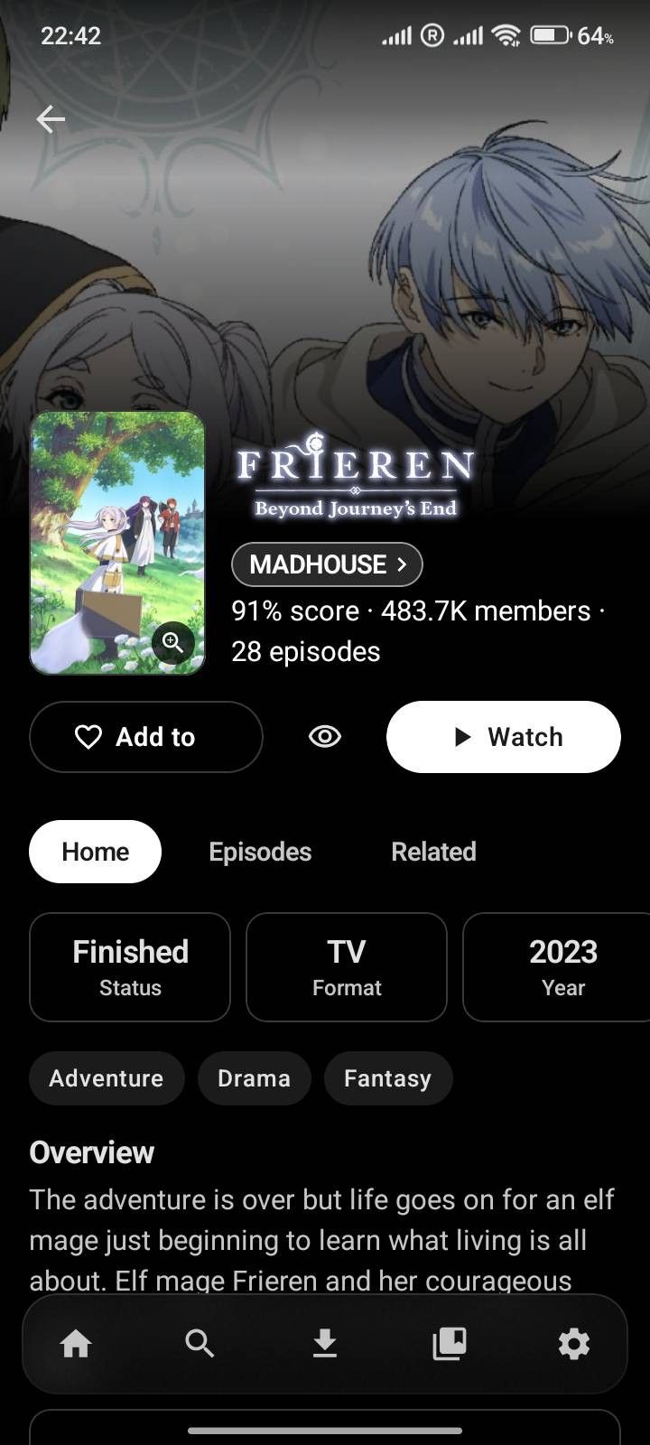 Current Anilili anime information screen